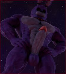 1boy abs absurd_res animatronic anthro anthro_only anthrofied balls biceps big_penis black_nose bonnie_(fnaf) bow_tie bowtie cock erect_nipples erection five_nights_at_freddy's genitals hi_res huge_cock huge_penis long_penis looking_at_penis looking_down machine male male_only muscle muscles muscular muscular_anthro muscular_male nightmare707 purple_body purple_skin rabbit robot signature solo solo_male two_tone_body two_tone_skin watermark