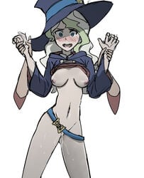 1girls blonde_hair blue_eyes blush diana_cavendish exposed_breasts exposed_pussy full-face_blush imminent_sex little_witch_academia long_hair mac_a pale_skin platinum_blonde_hair restrained studio_trigger wet wet_pussy witch_hat witch_robe wrist_grab