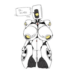 1girls 2d breasts edited female female_only glados humanoid one_eye portal_(series) robot robot_girl robot_humanoid solo standing tagme tappysfm text text_bubble thick_thighs vagina video_game white_background