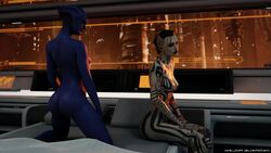 2girls 3d aria_t'loak asari ass blue_skin breasts female female_only jack_(mass_effect) major_guardian mass_effect nude nude_female yuri