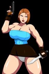 animated big_breasts blue_eyes bouncing_breasts breasts brown_hair female jill_valentine jill_valentine_(julia_voth) large_breasts lipstick moyashi muscular_female pale_skin panties plump resident_evil resident_evil_3 short_hair skirt solo sweat thick thick_thighs tubetop voluptuous wide_hips