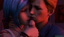 1boy 2girls 2girls1boy 3d blonde_hair blue_hair chloe_price clothed deadboltreturns hand_on_neck handjob incest joyce_price life_is_strange light-skinned_female light-skinned_male light_skin mother_and_daughter nail_polish tattoo threesome unseen_male_face