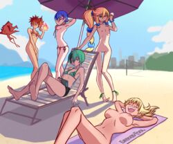 5girls beach belle_(envy) bikini blonde_hair blue_eyes blue_hair breasts electronics elf elf_ears elf_female envious_fool fire fire_magic flat_chest flat_chested foie_(envy) game_console gaming glasses handheld_game_console light-skinned_female long_hair luna_(envy) multiple_girls naked naked_female naked_in_public naked_on_the_beach natalie_(envy) nintendo_switch nipples nude nude_female nude_in_public nude_on_the_beach pale-skinned_female pointy_ears red_eyes red_hair stealing stealing_clothes stealing_clothing stolen_bikini stolen_swimsuit trillium_(envy) yellow_hair