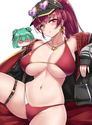 1girls 2021 big_breasts bikini bikini_bottom bikini_top black_cap blush breasts cap chair cho!cho! cleavage collarbone covered_nipples covered_pussy earrings female female_focus female_only heterochromia hololive hololive_fantasy hololive_japan houshou_marine red_bikini red_bikini_bottom red_bikini_top red_chair red_eye simple_background sitting sitting_on_chair solo solo_female solo_focus sunglasses_on_head thick_thighs thigh_strap thighs uruha_rushia virtual_youtuber white_background yellow_eye