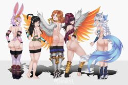 2d 5girls angel angel_girl ass ass_slap asses_row back_view bare_ass barefoot blush bunny_ears bunny_girl bunny_tail darakq4 elf elf_ears fat_ass female female_only fox_ears fox_girl fox_tail furia_(paladins) group hand_print io_(paladins) looking_at_viewer multiple_girls nervous nervous_smile paladins pointy_ears rei_(paladins) seris_(paladins) tail ying_(paladins)