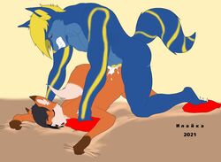 2boys alfred_ivack(oc) bareback blue_fur closed_eyes cum cum_in_ass domination femboy fox furry gay gay_domination grey_hair open_mouth rik_ivask(oc) russian_text size_difference yellow_fur yellow_hair yellow_penis