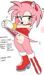 1girls amy_rose boots bracelet dress dress_lift female flashing furry gloves going_commando high_heel_boots no_panties pussy sega sketch sonic_(series) watatanza