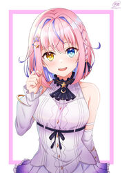 blue_eyes blush breasts clothing freekenji422 heterochromia kurumizawa_momo noripro pink_hair purple_hair tight_clothing tight_fit virtual_youtuber yellow_eyes