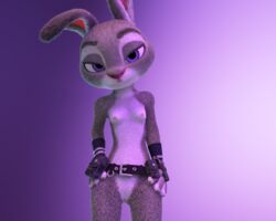 anthro belt breasts disney female flat_chest floofyboy genitals judy_hopps lagomorph leporid lustful_gaze mammal police_belt presenting presenting_body presenting_pussy pussy rabbit solo zootopia