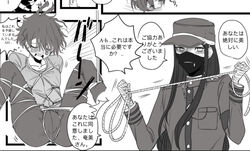 2boys bandage before_sex bondage clothed danganronpa danganronpa_v3 edited embarrassed gay green_hair greyscale hat long_hair male male/male male_only monochrome piercing rantaro_amami rope ropes shibari shibari_over_clothes shinguji_korekiyo short_hair smooth_skin striped_clothing suprised yaoi