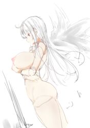 1girls areolae arms_under_breasts big_breasts doll doll_joints erect_nipples female long_hair nipples nude nude_female pink_areola pink_nipples rozen_maiden side_view sideboob sketch solo straight_hair suigintou sweat sweatdrop tagme tousen white_hair wings