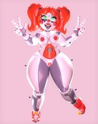 1girls 3d ahe_gao animatronic baby_(fnafsl) big_ass big_breasts big_nipples breasts cheek_spots cheeks cinema4d cinema_4d circus_baby circus_baby_(fnaf) clown clown_nose female female_only five_nights_at_freddy's five_nights_at_freddy's:_sister_location full_body glowing glowing_eyes green_eyes lewdark naked naked_female nude nude_female peace_sign red_hair red_lipstick robot robot_girl smile smiling solo solo_female thick_thighs tongue tongue_out twintails white_body white_skin