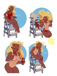 1girls accidental_exposure bodypaint casual creux exhibitionism female_focus female_only human lifeguard lifeguard_(lilo_and_stitch) lifeguard_chair lilo_and_stitch multiple_panels nude nude_female swimsuit tan_lines unintentional_exhibitionism wardrobe_malfunction