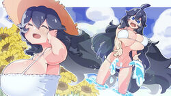 1girls alternate_breast_size armpits beach big_breasts bikini breasts happy hat hex_maniac huge_breasts large_breasts nintendo pokemon pokemon_xy purple_eyes purple_hair smile solo thighs toudori