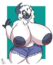 absol cynthia_(lunarspy) female furry hourglass_figure huge_breasts kingretrokirby looking_at_breasts nintendo nipples pokémon_(species) pokemon pokemon_(species) tagme thick_thighs