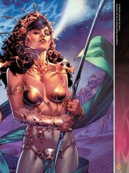 1girls a_princess_of_mars armlet barsoom black_hair blue_eyes bra bracelet cleavage dejah_thoris fit_female headdress holding_weapon jay_anacleto jewelry john_carter_of_mars large_breasts loincloth long_hair martian official_art pink_skin romulo_fajardo_jr. royalty sword voluptuous