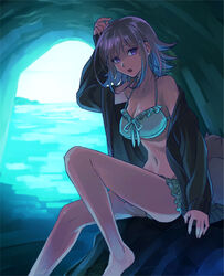 artist_request bikini cave danganronpa danganronpa_2:_goodbye_despair hoodie nanami_chiaki short_hair straight_hair swimsuit