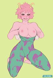 1girls black_sclera breasts clothes_down female female_focus female_only hands_behind_head hero_outfit_(mha) horns kalruna looking_at_viewer mina_ashido my_hero_academia naked nipples nude nude_female on_knees open_mouth pink_breasts pink_female pink_hair pink_nipples pink_skin pulling_clothing shirt_down short_hair short_pink_hair simple_background sitting sitting_on_knees solo solo_female solo_focus tagme uncensored yellow_eyes yellow_horns