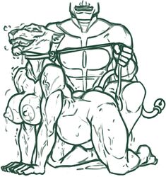 1boy 1girls anthro barefoot bondage bound breasts collar dominant_male faceless_male feet female fully_clothed human_on_anthro interspecies invincible invincible_(comics) leash male male/female male_human/female_anthro male_on_anthro monochrome muscular muscular_female nipples nude omni-man pet petplay pregnant redout restrained saliva submissive_female sweat thokk's_daughter veiny_muscles