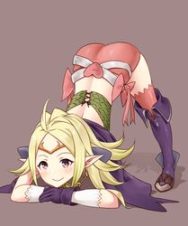 1girls absurdres ass ass_up big_ass blush bow cape commission face_down_ass_up female fire_emblem fire_emblem_awakening gloves highres igni_tion jack-o_pose manakete nintendo nowi_(fire_emblem) pink_bow pointy_ears pose purple_eyes smile solo spread_legs top-down_bottom-up