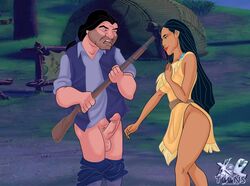 1boy 1girls ben_(pocahontas) disney disney_princess erection interracial male_focus native_american no_panties pants_down penis pocahontas pocahontas_(character) rifle xl-toons.com