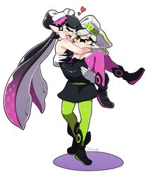 94usa callie_(splatoon) carrying cephalopod_humanoid duo inkling marie_(splatoon) neon_green neon_pink nintendo splatoon squid_sisters tentacle_hair usa_(dai9c_carnival) video_games