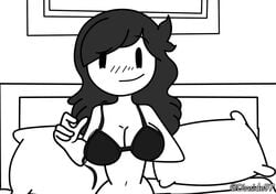 accurate_art_style bed bedroom bedroom_eyes black_bikini blush deadinside97 eyebrow_visible_through_hair jaiden jaiden_animations jaidens_mom looking_at_viewer stripping taking_clothes_off taking_off_bra torso youtube