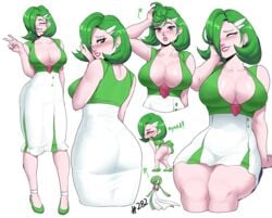 1girls 2021 back_view blush breasts cleavage clothed clothed_female dress echosaber embarrassed female female_focus female_only front_view gardevoir gijinka green_clothing green_hair hairclip hand_in_hair hand_to_face hi_res huge_breasts human humanized humanized_pokemon mature_female milf multiple_angles multiple_views nintendo pale-skinned_female pale_skin pokémon_(species) pokemon pokemon_(species) red_eyes short_hair simple_background sitting skirt_lift smile stepfordization thick_thighs thighs two_tone_clothing upskirt very_high_resolution white_background white_clothing wind_lift