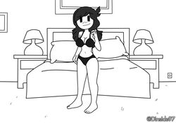 accurate_art_style bed bedroom bedroom_eyes black_bikini blush deadinside97 eyebrow_visible_through_hair full_body jaiden jaiden_animations jaidens_mom lamp looking_at_viewer youtube