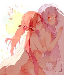 2girls ass baozishark big_breasts blue_hair blush breasts chalili_(utaite) hugging_from_behind multiple_girls naked red_hair small_breasts stardust_(vocaloid) synthesizer_v twintails utaite vocaloid wet wet_pussy xingchen_(vocaloid) yellow_eyes yuri