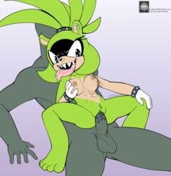 afrosoricid anthro anthro_penetrated balls blue_eyes bodily_fluids breasts brown_nipples clothing drooling duo ear_piercing ear_ring faceless_character faceless_male female female_on_human female_on_top fours_(artist) genitals gloves gradient_background green_body handwear hi_res human human_on_anthro human_penetrating human_penetrating_anthro idw_comics idw_publishing interspecies looking_at_genitalia looking_at_penis lying male male/female male_human/female_anthro male_on_anthro mammal mobian_(species) motion_lines multicolored_body muscular muscular_female nipples nude on_back on_top penetration penis piercing purple_background pussy saliva sega sharp_teeth simple_background size_difference smaller_anthro smaller_female sonic_(series) sonic_the_hedgehog_(comics) sonic_the_hedgehog_(idw) sonic_the_hedgehog_(series) studded_bracelet surge_the_tenrec tan_body teeth tenrec text tongue tongue_out two_tone_body url vaginal_penetration