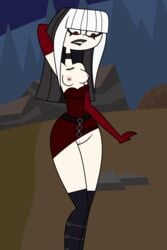 breasts crimson_(tdi) female female_only goth grey_hair lips lipstick makeup nipples small_breasts solo the_ridonculous_race tjlive5 total_drama_island white_hair white_skin