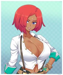 1girls big_breasts bob_cut brazilian brazilian_female breasts cleavage female female_only giovanna_(guilty_gear) guilty_gear large_breasts red_hair short_hair simmsy solo