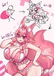 big_breasts bikini blush choker cleavage curvy fox_ears fox_girl fox_tail hand_on_hip huge_breasts kireina_pinky_fox long_hair looking_at_viewer midriff original osiimi pink_eyes pinky_fox_(osiimi) swimsuit virtual_youtuber wide_hips