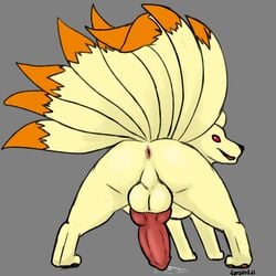 1:1 2021 animal_genitalia animal_penis anus ass balls bodily_fluids canine_penis digitigrade dipstick_tail erection feral fur genital_fluids genitals grey_background hi_res knot male male_focus male_only male_solo multi_tail multicolored_tail ninetales nintendo penis pokémon_(species) pokemon precum precum_on_ground presenting presenting_anus presenting_balls presenting_hindquarters presenting_penis quadruped red_eyes simple_background solo solo_male vanzard video_games yellow_body yellow_fur