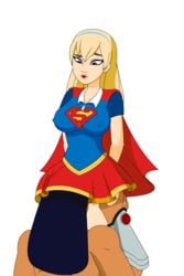 1boy 1girls animated big_breasts blonde_hair blue_eyes breasts color colored cunnilingus cunnilingus_in_skirt dc dc_super_hero_girls erect_nipples erect_nipples_under_clothes female head_under_skirt implied_cunnilingus kara_zor-el kneeling kneeling_oral_position nipple_bulge pussy_juice skirt standing_cunnilingus supergirl tagme tvcomrade123 unseen_male_face