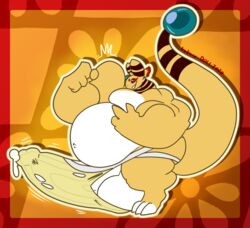 2020 3_toes 4_fingers ampharos anthro anthrofied balls belly big_balls big_belly big_muscles big_penis bodily_fluids clothed clothing countershading cuchufleh_(character) cum ejaculation erection feet fingers fist flexing genital_fluids genitals grin huge_balls huge_cock huge_muscles hyper hyper_balls hyper_belly hyper_genitalia hyper_muscles hyper_penis kokoro-doll male male_focus male_only male_solo musclegut muscular nintendo overweight penis pokémon_(species) pokemon pokemon_(species) pokemorph side_view smile solo solo_male toes torn_clothing underwear underwear_only video_games white_balls white_body white_countershading white_penis