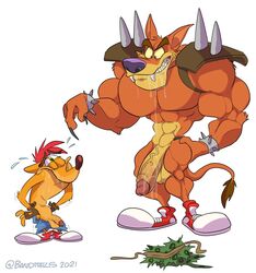 2boys anthro balls bara big_penis clothes_on_floor clothes_removed crash_(series) crash_bandicoot drool drool_string drooling fat_cock foxbtails fur furry gay male male_only messy muscular_male penetration penis small_penis smaller_male thick_penis tiny_tiger veiny_penis wet