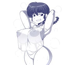 1girls amazon_(artist) areolae armpits ass big_ass big_breasts braided_hair breasts clothing erect_nipples erect_nipples_under_clothes huge_breasts large_breasts nipple_bulge nipples panties plump pose posing ranma-chan ranma_1/2 ranma_saotome round_ass rule_63 see-through see-through_clothing shirt smug_face solo sweat thick thick_thighs voluptuous wide_hips