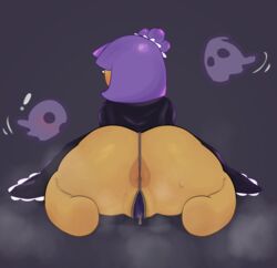 anthro anus anus_visible_through_clothes ass black_dress blackberry_cookie cookie_run gothic_lolita huge_ass maid maid_uniform purple_hair pussy_juice steam steamy_ass sweat sweatdrop thick_ass thick_thighs thong tree_(artist) underwear