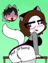 >:3 ass baby_tuttifruti_(artist) bareck big_butt blush boy_wolf brown_hair cat_girl cute_wolf embarrassed feline furry green_background letter_ass letters marker nose_blood original prop_of... purple_eyes roxy_kitty seductive_eyes seductive_mouth seductive_smile short_hair wolf