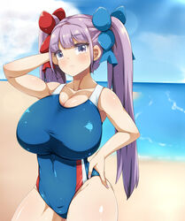 1girls beach female huge_breasts patchouli_knowledge raiden_(raiden_labo) solo swimsuit tagme touhou