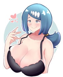 1girls big_breasts blue_eyes blue_hair blush bra breasts female female_only hearts human lana's_mother_(pokemon) large_breasts long_hair mature_female milf nikasubsia nintendo pokemon pokemon_sm smile solo upper_body voluptuous