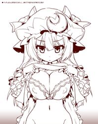 betei big_breasts bottomless bra cowboy_shot erect_nipples patchouli_knowledge shirt_lift touhou