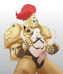 2boys adeptus_custodes armor big_penis bondage_gear bondage_harness femboy gay helmet imperium_of_man large_penis leg_grab legs_up lewdbees_(artist) long_hair long_hair_male male_focus masked masked_male muscular muscular_male nipples pale_skin penis penis_out penis_size_difference power_armor size_difference warhammer_(franchise) warhammer_40k white_hair yaoi yellow_eyes