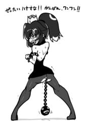 1girls anal_beads ass black_and_white breasts chain_chomp chains chompette clothed crown female mario_(series) medium_breasts new_super_mario_bros._u_deluxe solo steakhouse_men super_mario_bros. thin_waist wide_hips