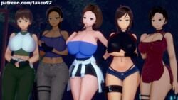 3d 3d_(artwork) 5girls ada_wong ada_wong_(caroline_ribeiro) african african_female asian big_ass big_breasts black_hair blue_eyes brown_eyes brown_hair chinese_clothes claire_redfield cleavage curvaceous curvy dark-skinned_female dark_skin female female_only fingerless_gloves g-string green_eyes huge_ass huge_breasts jill_valentine jill_valentine_(sasha_zotova) koikatsu large_ass large_breasts looking_at_viewer makeup miniskirt patreon ponytail rebecca_chambers resident_evil resident_evil_0 resident_evil_2 resident_evil_3 resident_evil_4 resident_evil_5 revealing_clothes seductive seductive_smile sheva_alomar short_hair shorts spandex standing takeo92 text thick_thighs tight_clothing tight_fit upskirt wide_hips