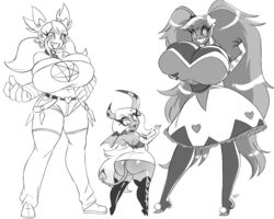 3girls aeolus06 ass big_ass big_breasts breasts busty curvy cute female hazbin_hotel helluva_boss huge_ass huge_breasts monochrome shortstack smaller_female straight_hair taller_female taller_girl thick_thighs top_heavy velvette velvette_old_design verosika_mayday verosika_mayday_(helluva_boss) wide_hips