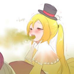 13o 2girls blonde_hair blush burping fart fart_cloud fart_eating fart_fetish milgreff_(bubblebuttdoublebutt) raquel_(bubblebuttdoublebutt) red_eyes tears tongue_out