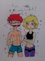 aiden_fox_(fnafhs) ann_chica_(fnafhs) blonde_hair chica_(fnafhs) female_domination fhs fhsz3r0 fnafhs fnafhs_z3ro foxy_(fnafhs) red_hair spanish_text vibrator_on_penis